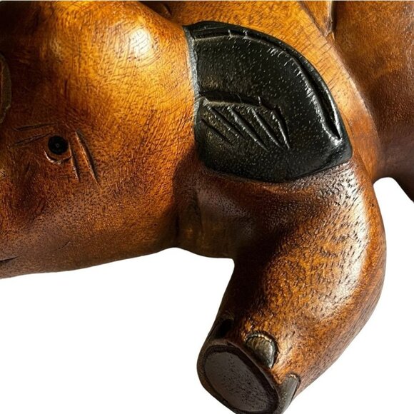 Antique Playful Baby Elephant Hand Carved Solid Wood Two Tone - Picture 14 of 14